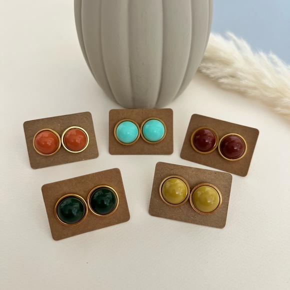 Boho Chic Colorful Stud Earring Set of Five - Artsy Colorful Stud Earrings - Picture 12 of 16
